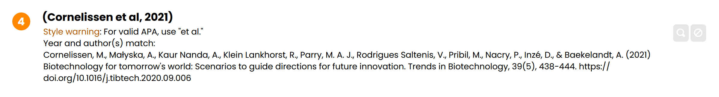 Screenshot of issue with Cornelissen et al. citation