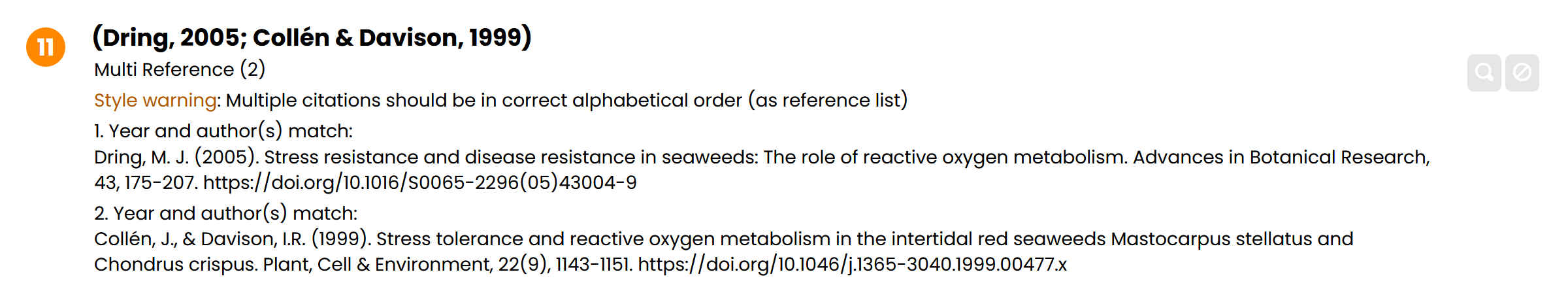 Screenshot of issue with Dring citation