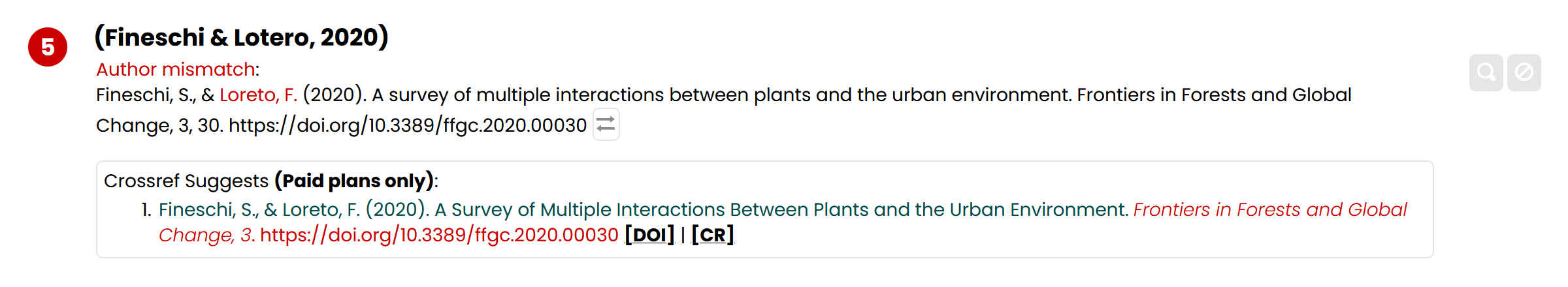 Screenshot of issue with Fineschi & Lotero citation
