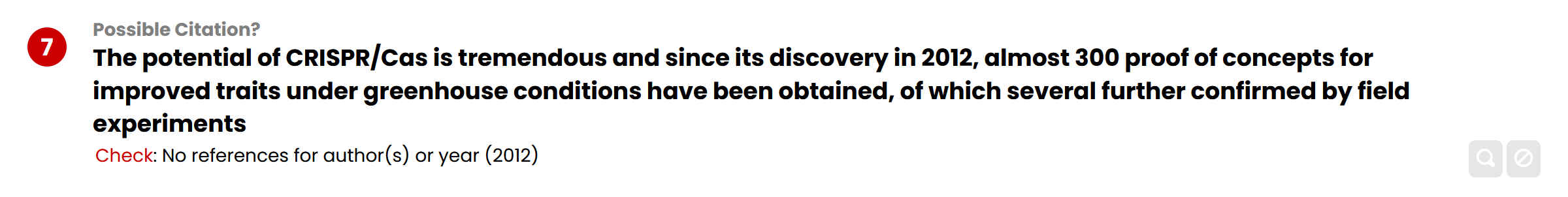 Screenshot of issue with possible citation for 2012