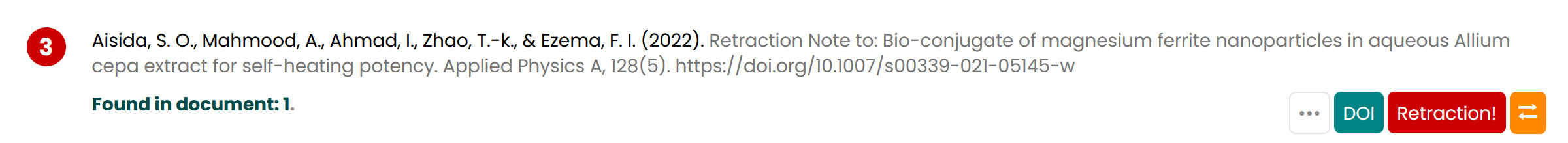 Screenshot of issue with Aisida reference list entry