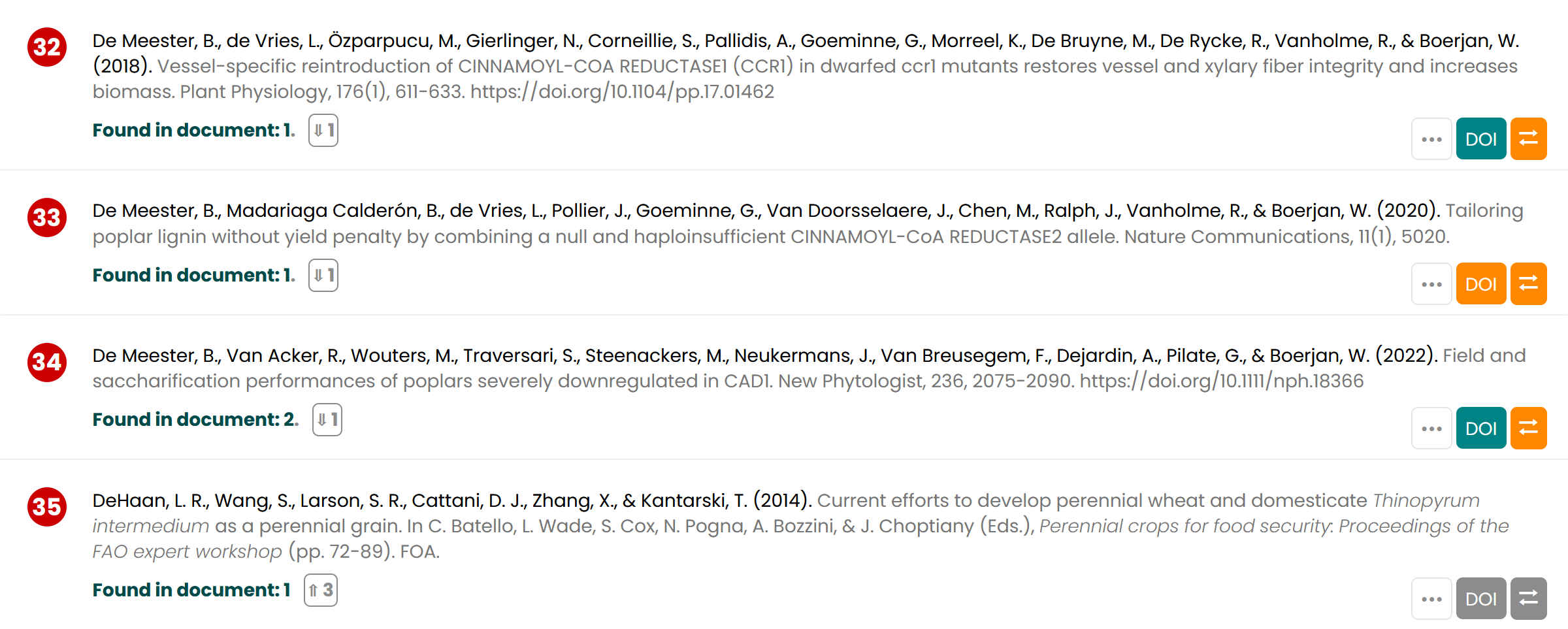 Screenshot of alphabetisation issues with references 32 - 37