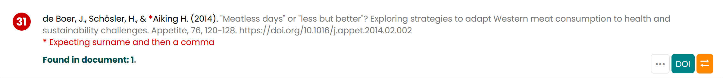 Screenshot of issue with de Boer et al. reference list entry