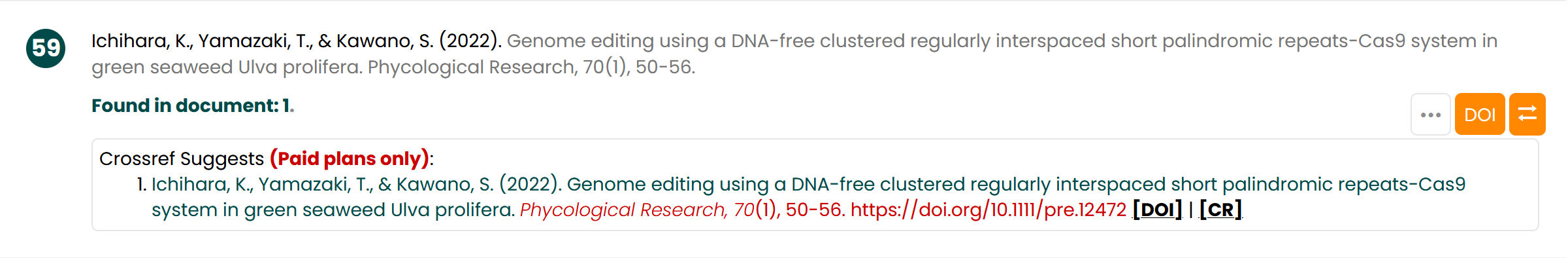 Screenshot of Crossref suggestion for Ichihara reference list entry