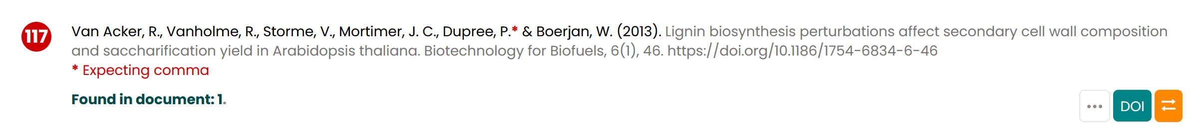 Screenshot of issue with Van Acker et al. reference list entry