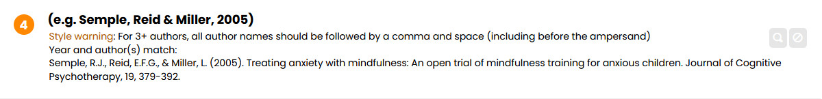 Screenshot showing a citation with 3+ authors, where a comma is missing in separating them